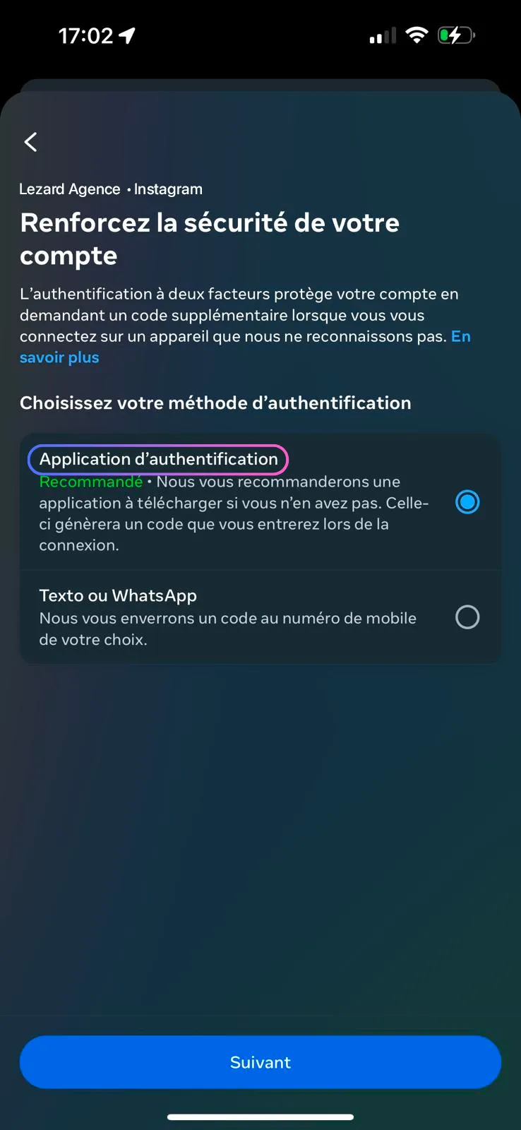 Choose Authentication application