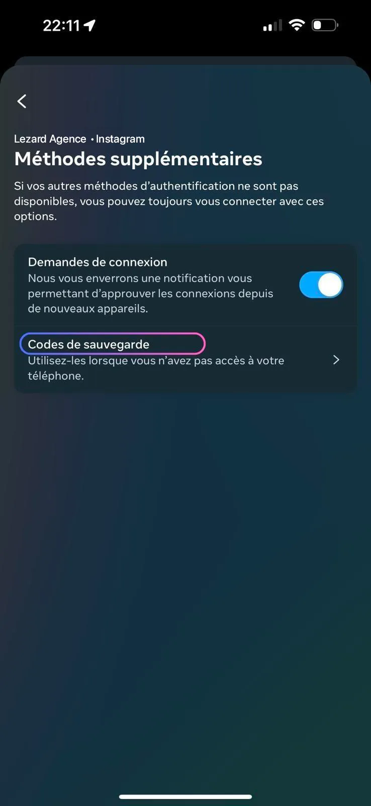 Click on backup code