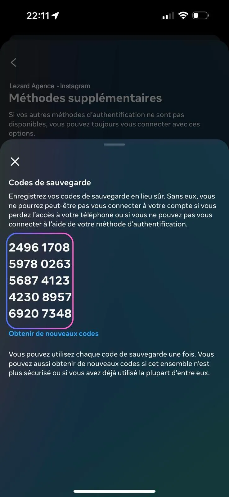 Enter one of these backup codes